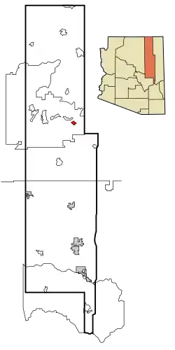 Lage von Jeddito im Navajo County (links) und in Arizona (rechts)