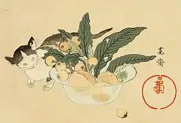 Katzen und Früchte