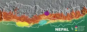 Verbreitung von Apis cerana in Nepal (rote Fläche)