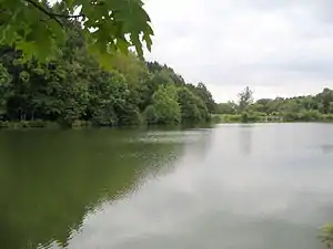 Nethestausee mit Stauanlage (Wehr) im Hintergrund