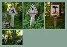 Abbildungen Waldbrandgefahr, Schleudergefahr, Fahrbahnverengung