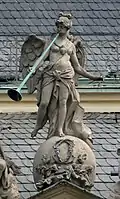 30. Bona Fama (Ruhm) – Weltkugel, Posaune, Initiale CC.