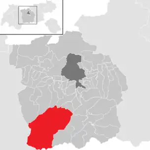 Lage der Gemeinde Neustift im Stubaital im Bezirk Innsbruck-Land (anklickbare Karte)