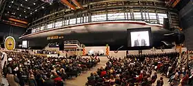 Die New Mexico während ihrer Taufe in der Werft