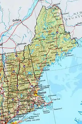 Geografische Karte Neuenglands (Vermont am linken Rand)