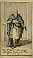 Nic: Klimius Imperator Subterraneus et Aedituus ad Templ: Crucis Berg: Norweg: („Niels Klim, Kaiser der unterirdischen Welt und Küster an der Kreuzkirche zu Bergen in Norwegen“). Illustration der Erstausgabe, 1741.