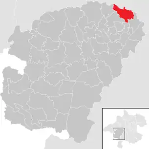 Lage der Gemeinde Niederthalheim im Bezirk  Vöcklabruck (anklickbare Karte)