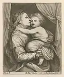Steen: Madonna und Kind. Gravierung nach einem Gemälde von Teniers