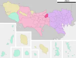 Lage Nishitōkyōs in der Präfektur
