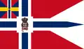 Flagge der Norsk Forening for Lystsejlads, 1884–1905. Seeflagge mit König Oskar II. Monogramm in der Kreuzmitte
