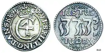 16-Schilling-Münze Cristians IV., sogenannte „Hebräermünze“.