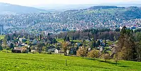 Quartier Notkersegg von Süden. Im Hintergrund die Quartiere St. Fiden, Heiligkreuz und Rotmonten