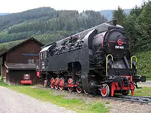 Reihe 97.4 der Erzbergbahn, stärkste Zahnraddampflok der Welt mit innen­liegenden Zylindern für zwei Trieb­zahnräder von Floridsdorf (1942)