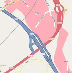Früheres Autobahnkreuz Bocholtz, heute durch Rückbau ein Autobahnanschluss