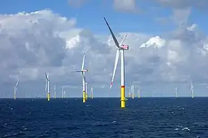 Blick von der Povl Anker auf den noch in Bau befindlichen Windpark