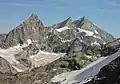Blick vom Testa del Leone auf Ober Gabelhorn, Zinalrothorn und Weisshorn der Weisshorngruppe.