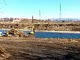 Belagerung eines Baggers durch Kraftwerksgegner am 15. Februar 2017.