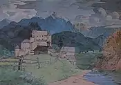 Schloss Naudersberg in Tirol, Aquarell, Bleistift und Feder, 1825(Wallraf-Richartz-Museum, Köln)