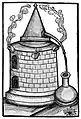 Ofen mit Ton-Cappel, Rosenhut und Viole. 1500
