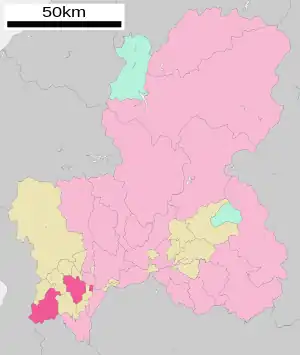 Lage Ōgakis in der Präfektur