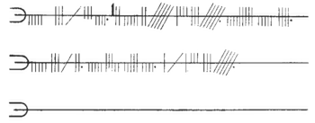 Abzeichnung des Inisfallen-Ogham-Textes