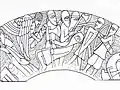 Tötung Olavs des heiligen. Die Krieger tragen verschiedene Helme. (1160)