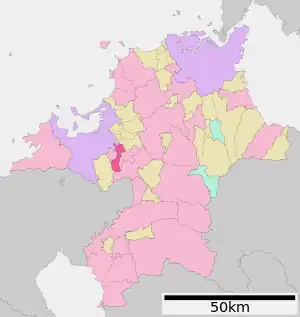 Lage Ōnojōs in der Präfektur
