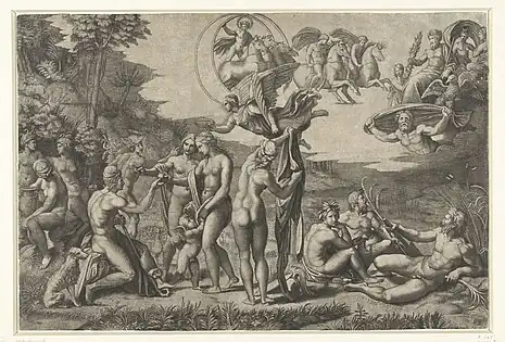 Marcantonio Raimondi:Das Urteil des Paris (Giudizio di Paride) (um 1515/16), Kupferstich nach Raffael