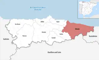 Die Lage der Comarca Oriente in der autonomen Gemeinschaft Asturien