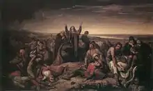 Soma Orlai Petrich: Imre Perényis Frau lässt die Toten der Schlacht begraben (1860)