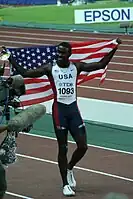 Ein jubelnder Weltmeister Kerron Clement, der am Schlusstag mit der 4-mal-400-Meter-Staffel seines Landes eine zweite Goldmedaille gewann