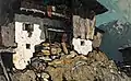 Bergbauernhof, um 1930, signiert MULLEY, Öl auf Leinwand, 72 × 115 cm