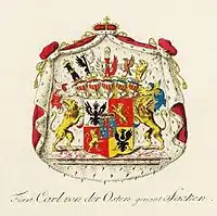 Fürstliches Wappen von der Osten genannt Sacken (1786)