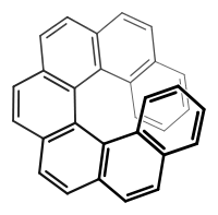 Chemie: Die molekulare Helix in (P)-(+)-Heptahelicen weist Helizität im Sinn einer Rechtsschraube auf.