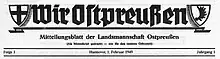 Schriftzug „Wir Ostpreußen. Mitteilungsblatt der Landsmannschaft Ostpreußen.“