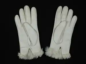 Damenhandschuhe aus Skai mit Synthetikjersey und weißem Kaninfellbesatz, nur am Eingriff