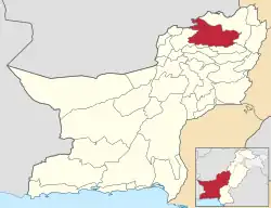 Karte von Pakistan, Position von Distrikt Qilla Saifullah hervorgehoben