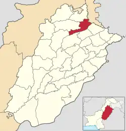Karte von Pakistan, Position von Distrikt Jhelum hervorgehoben