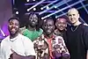 Die Formation Panetoz bei der Pressekonferenz zur zweiten Vorrunde des Melodifestivalen 2023 in Linköping