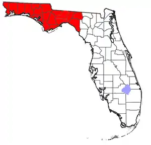 Florida Panhandle (rot eingefärbt)