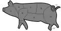 Italien: 1. musetto  ‚Schnauze‘, 2. orecchio  ‚Ohr‘, 3. guanciale  ‚Backen‘, 4. capocollo  ‚Hals‘, 5. carré  ‚Lende‘, 6. spalla  ‚Schulter‘, 7. piedi anteriori  ‚Vorderpfote‘, 8. pancetta  ‚Bauchspeck‘, 9. lombata  ‚Lende‘, 10. coscia o cosciotto  ‚Schenkel oder Bein‘, 11. coda  ‚Schwanz‘, 12. zampe  ‚Keulen‘
