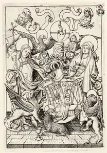 Passionswappen mit Gotteslamm: Jesus und Maria
