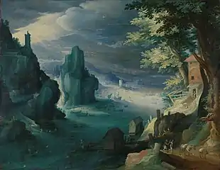 Schiffe in einer felsigen Bucht, 1600–1601, Öl auf Holz, 62,5 × 80,0 cm, Nationalmuseum, Oslo