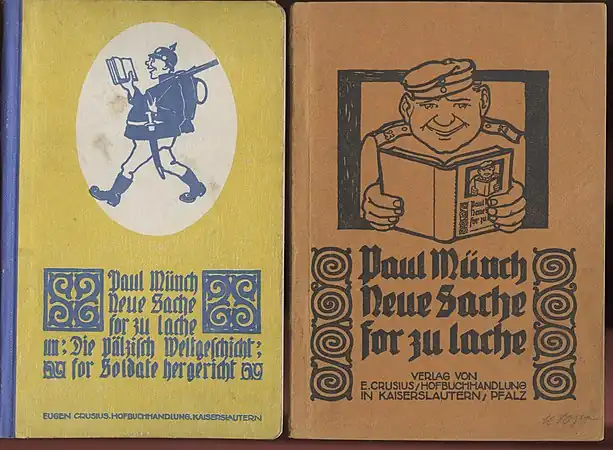 Sogenannte Schützengraben­ausgaben von Paul Münchs Gedichtbänden, links 1916, rechts 1918