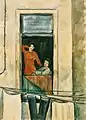 Paul Nicolaus: Römerinnen am Fenster, um 1935, Aquarell, 48 × 35 cm, Privatbesitz.