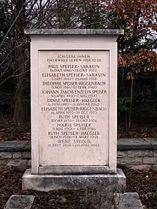 Paul Speiser-Sarasin (1846–1935) Dr. jur., Notar, Advokat, Prof. für Handels- und Steuerrecht, Dozent an der Univ. Basel, Dr. phil. h. c. der Univ. Basel, Politiker, Autor. Grab auf dem Friedhof Hörnli, Riehen, Basel-Stadt