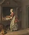 Ein Mädchen schöpft Suppe in eine Schüssel