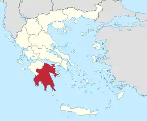 Lage der Region Peloponnes innerhalb Griechenlands