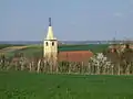 Das Dorf hinter einem Weinberg