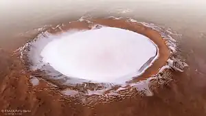Computergenerierte Schrägansicht des Korolev-Kraters auf Basis von Mars-Express-Daten